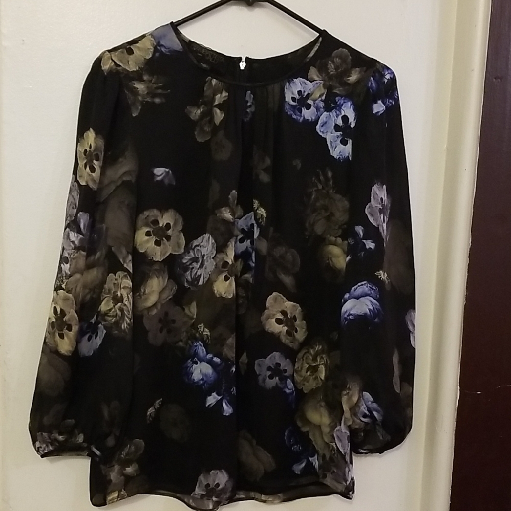 Giambattista Valli  Silk Floral Black and Blue Women's Blouse